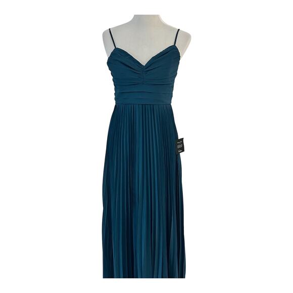 Lulus Sensational Charmer Teal Blue Pleated Sleeveless Maxi Dress Wedding Size M - Picture 1 of 16